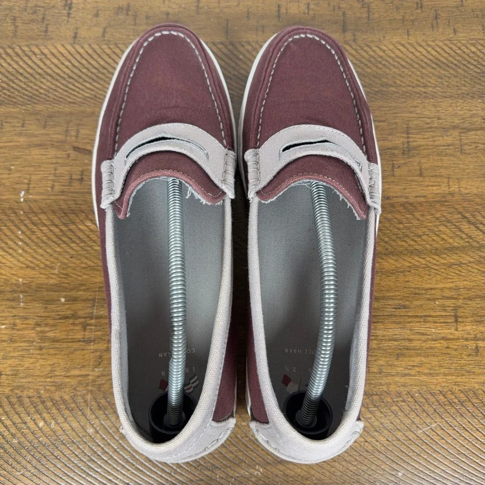 Cole Haan Loafers Men 11 Burgundy Canvas Penny Loafer Boat Shoes Nautical Preppy